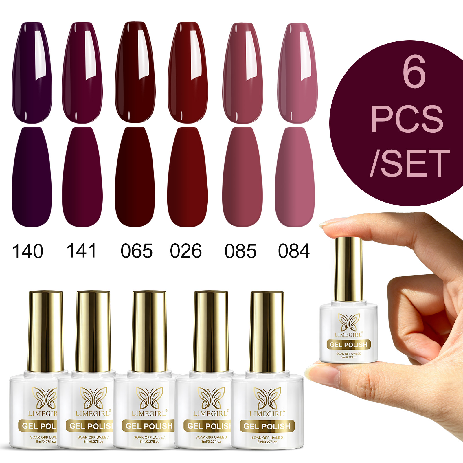 Nail Art Burgundy - LIMEGIRL 6 Kleuren Gel Nagellak Set