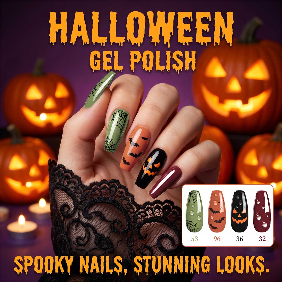 Nail Art Burgundy - 4-pack olijfgroene, oranje, bordeauxrode en zwarte