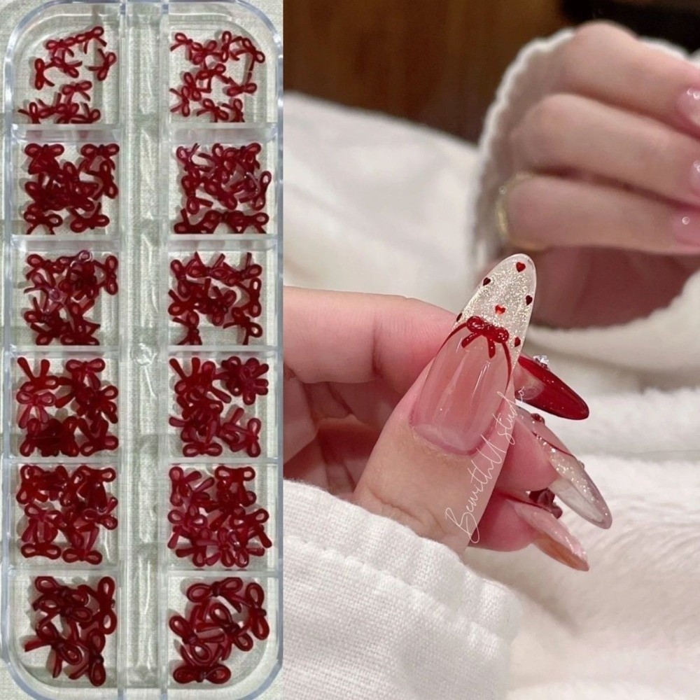 Nail Art Burgundy - Wijnrode nagelkunstdecoraties 3D strik Bordeauxrode nagelaccessoires