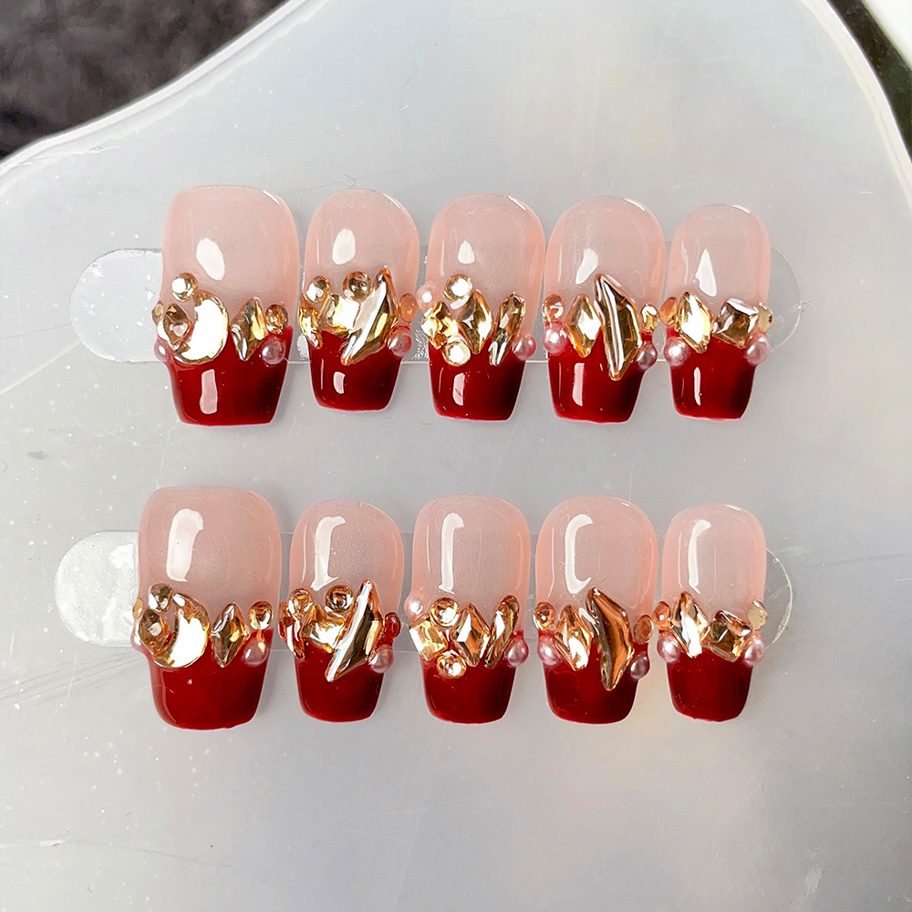 Nail Art Elegant - 10 stuks korte trapeziumvormige handgemaakte persnagels,