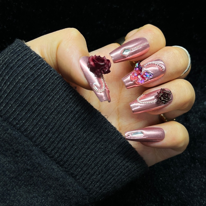 Nail Art Burgundy - 10 STKS Rose Goud Druk op