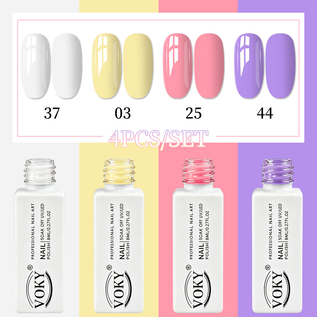 Nail Art Elegant - VOKY 4-delige macaron elegante effenkleurige gel