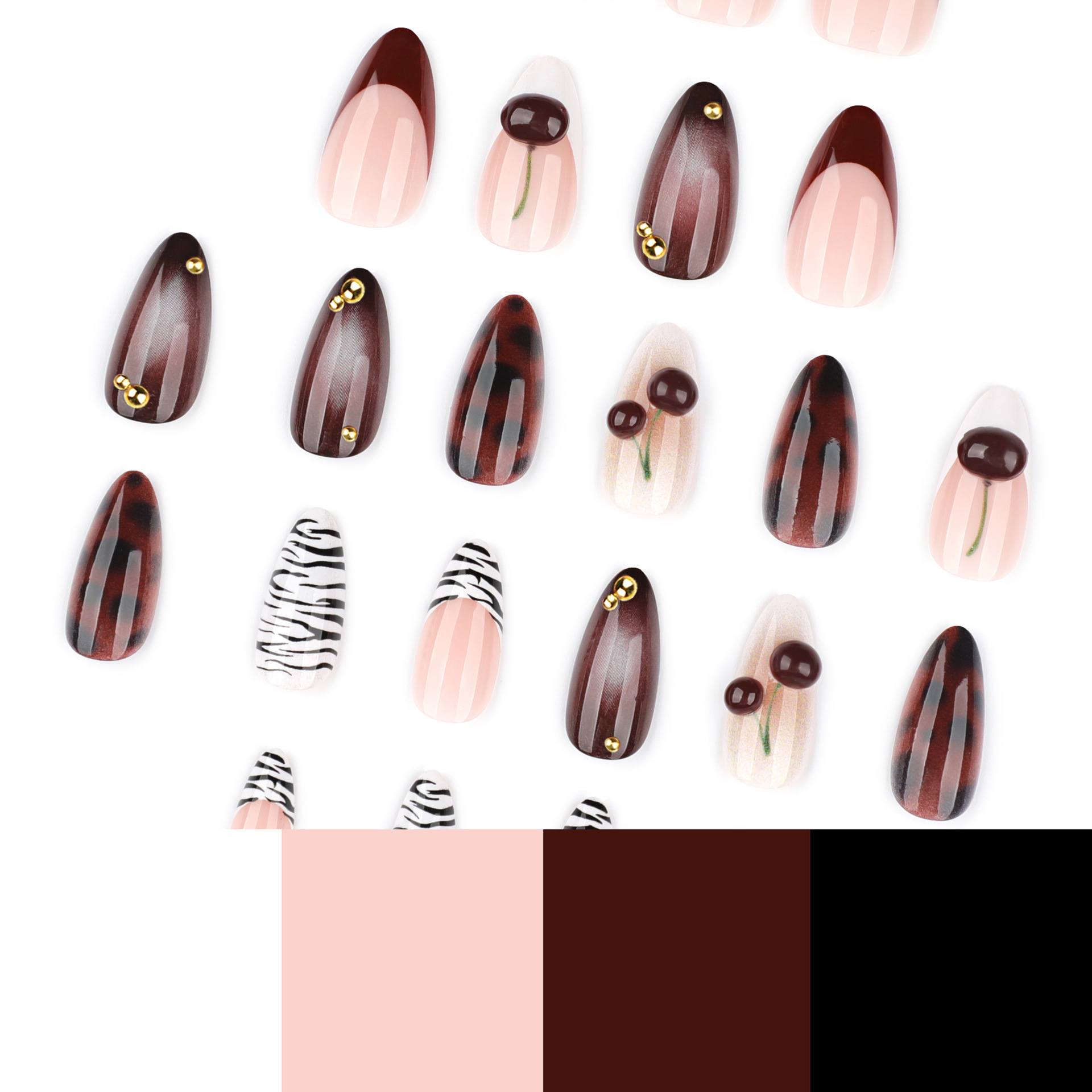 24 stuks bordeaux nude bruine  - Nail Art Burgundy recensie en prijs