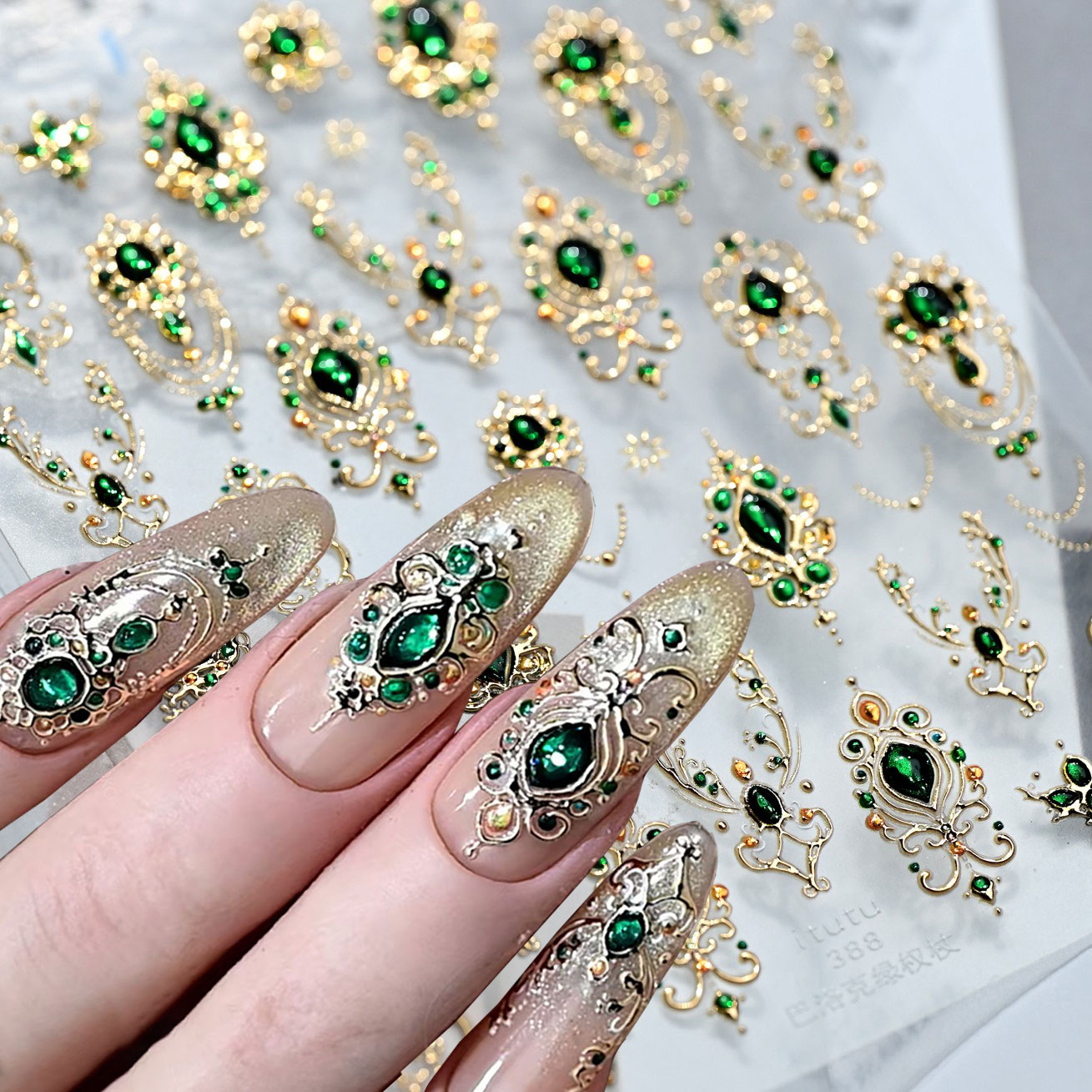 5D reliëf smaragdgroene edelst - Nail Art Emerald Green recensie en prijs