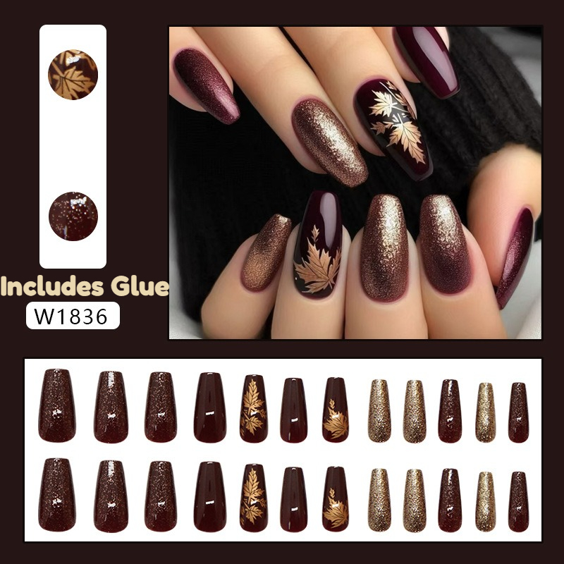 24 stuks elegante bordeaux gli - Nail Art Burgundy recensie en prijs
