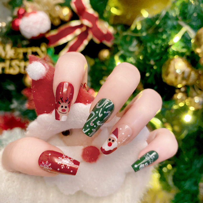 Nieuwe Kerst Nep Nagels Cartoo - Nail Art Burgundy recensie en prijs