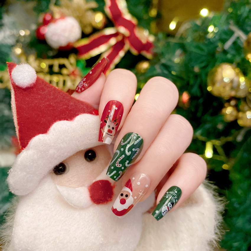 Nieuwe Kerst Nep Nagels Cartoo - Nail Art Burgundy recensie en prijs