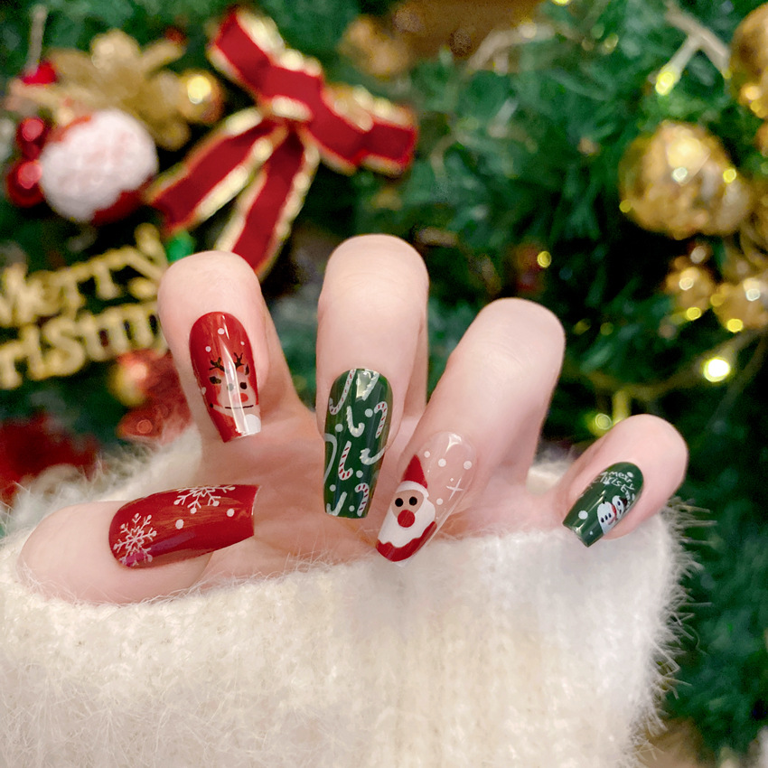 Nieuwe Kerst Nep Nagels Cartoo - Nail Art Burgundy recensie en prijs