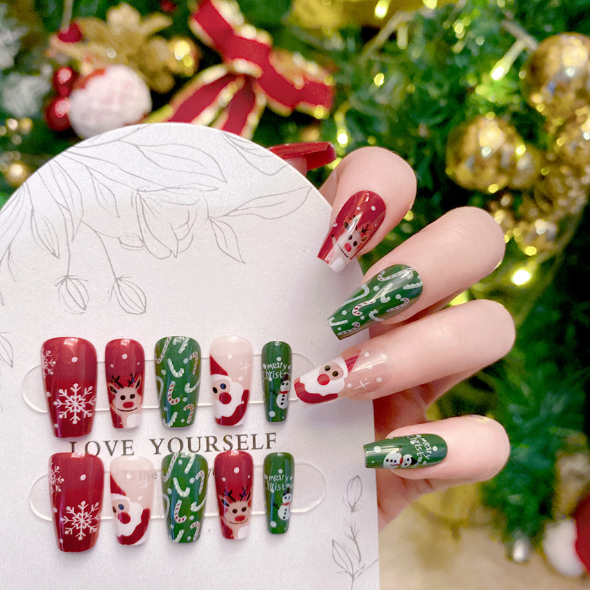 Nieuwe Kerst Nep Nagels Cartoo - Nail Art Burgundy recensie en prijs
