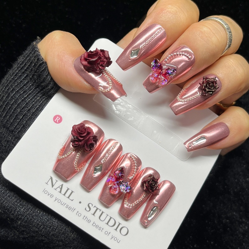 10 STKS Rose Goud Druk op Nage - Nail Art Burgundy recensie en prijs