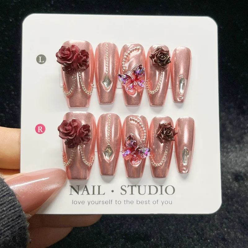 10 STKS Rose Goud Druk op Nage - Nail Art Burgundy recensie en prijs